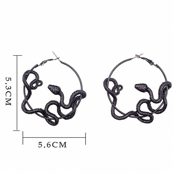 Black Coiled Serpent Hoop Earrings - Picture 6 of 7